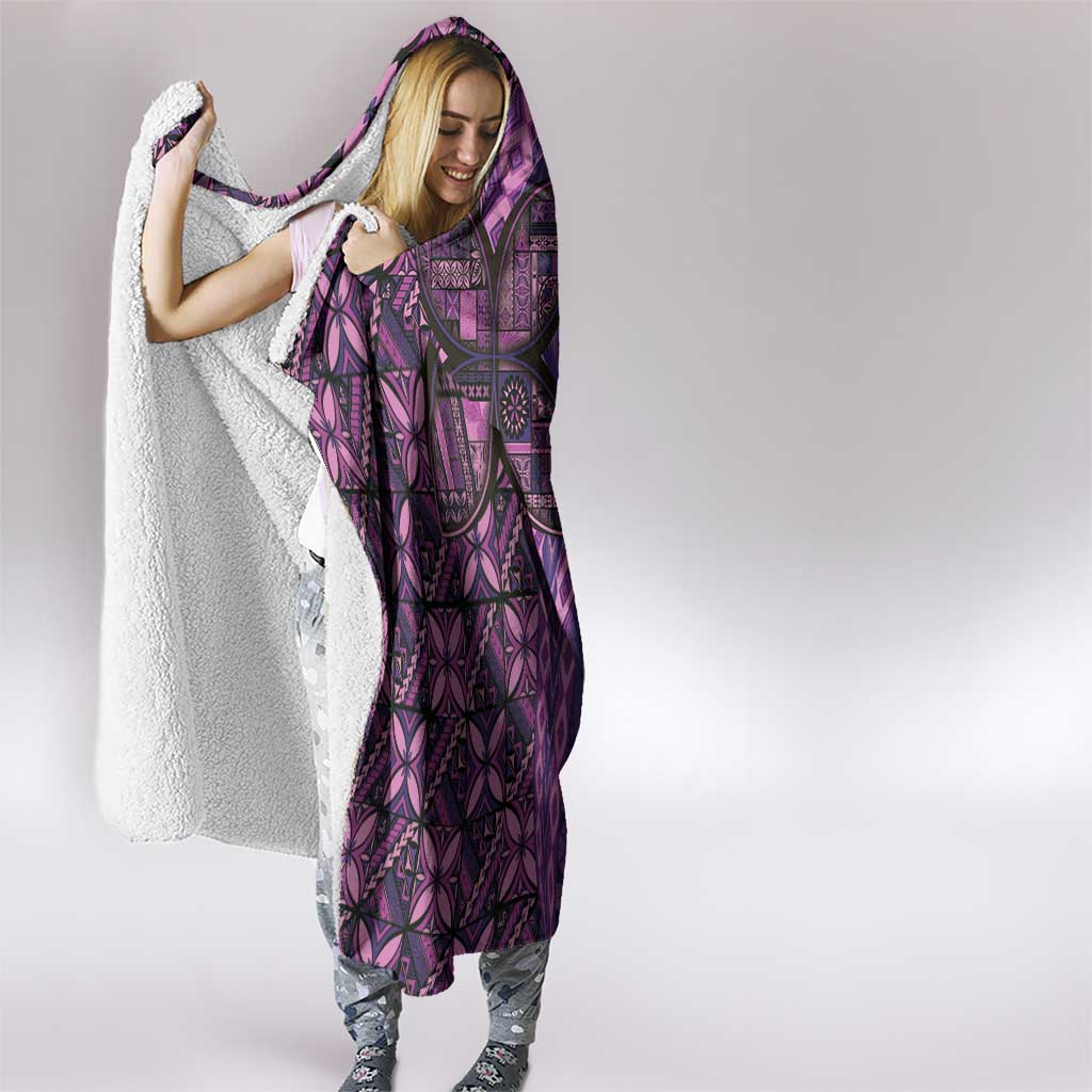 Samoan Pacific Tribal Flower Geometric Art Tattoos Hooded Blanket Siapo Pattern Purple Haze - Polynesian Pride