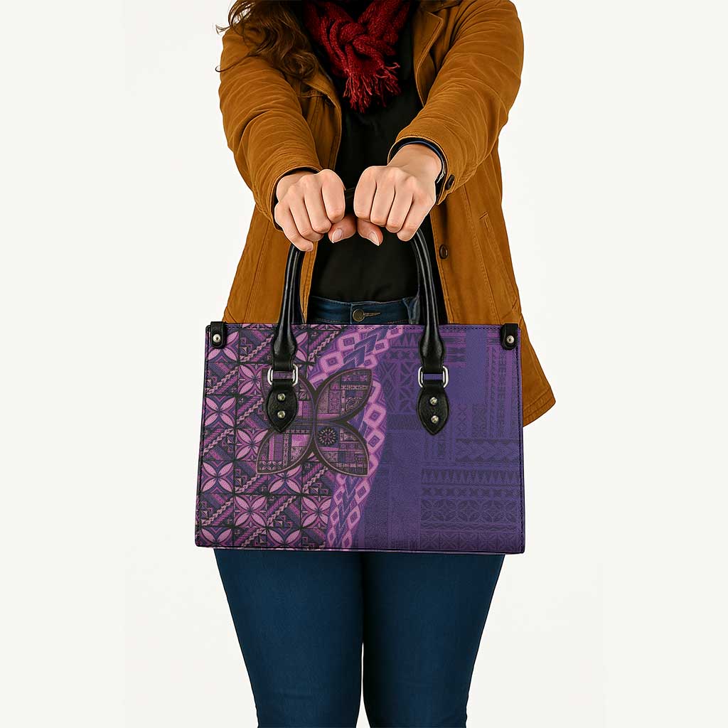 Samoan Pacific Tribal Flower Geometric Art Tattoos Leather Bag Siapo Pattern Purple Haze - Polynesian Pride