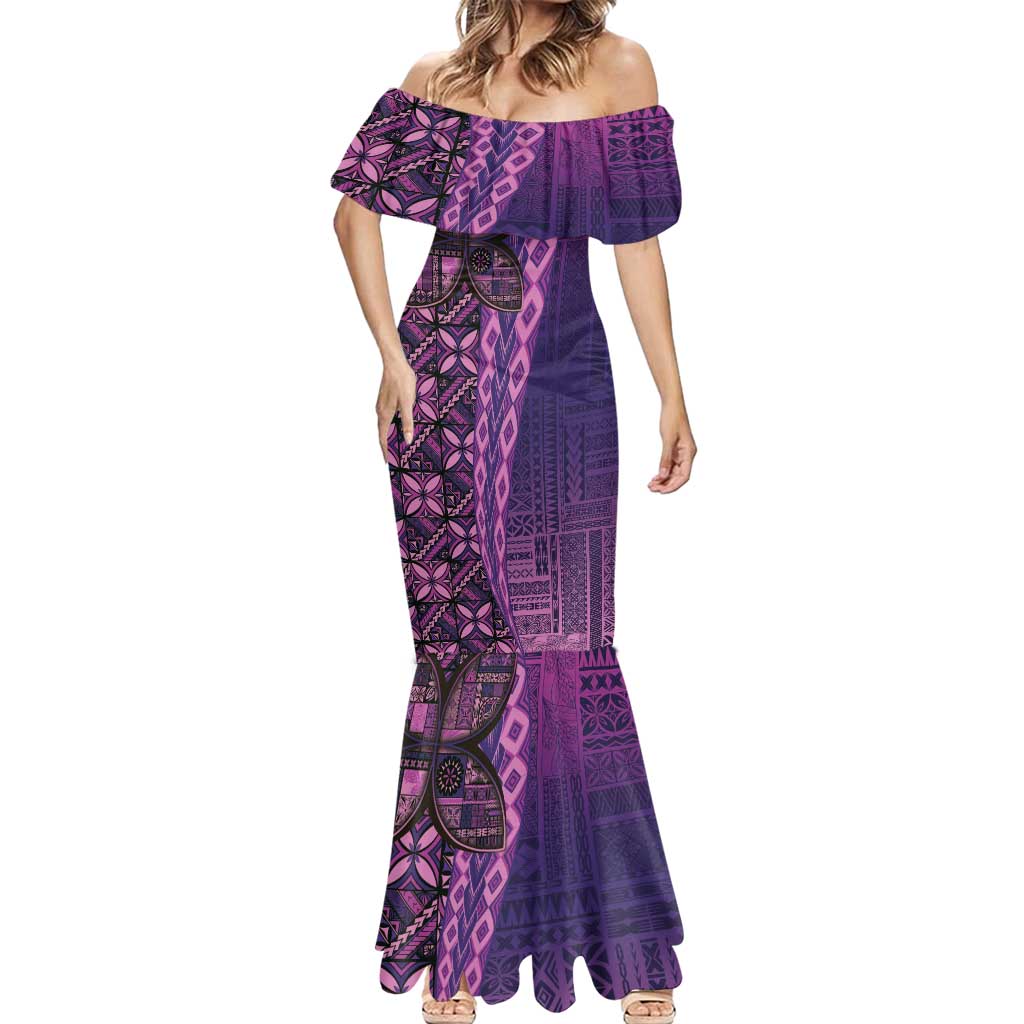 Samoan Pacific Tribal Flower Geometric Art Tattoos Mermaid Dress Siapo Pattern Purple Haze - Polynesian Pride