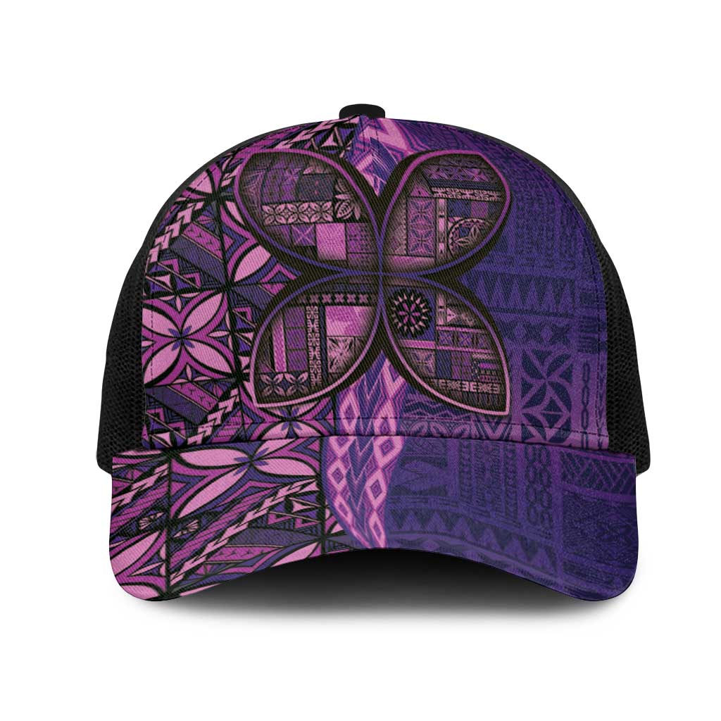 Samoan Pacific Tribal Flower Geometric Art Tattoos Mesh Trucker Cap Siapo Pattern Purple Haze - Polynesian Pride