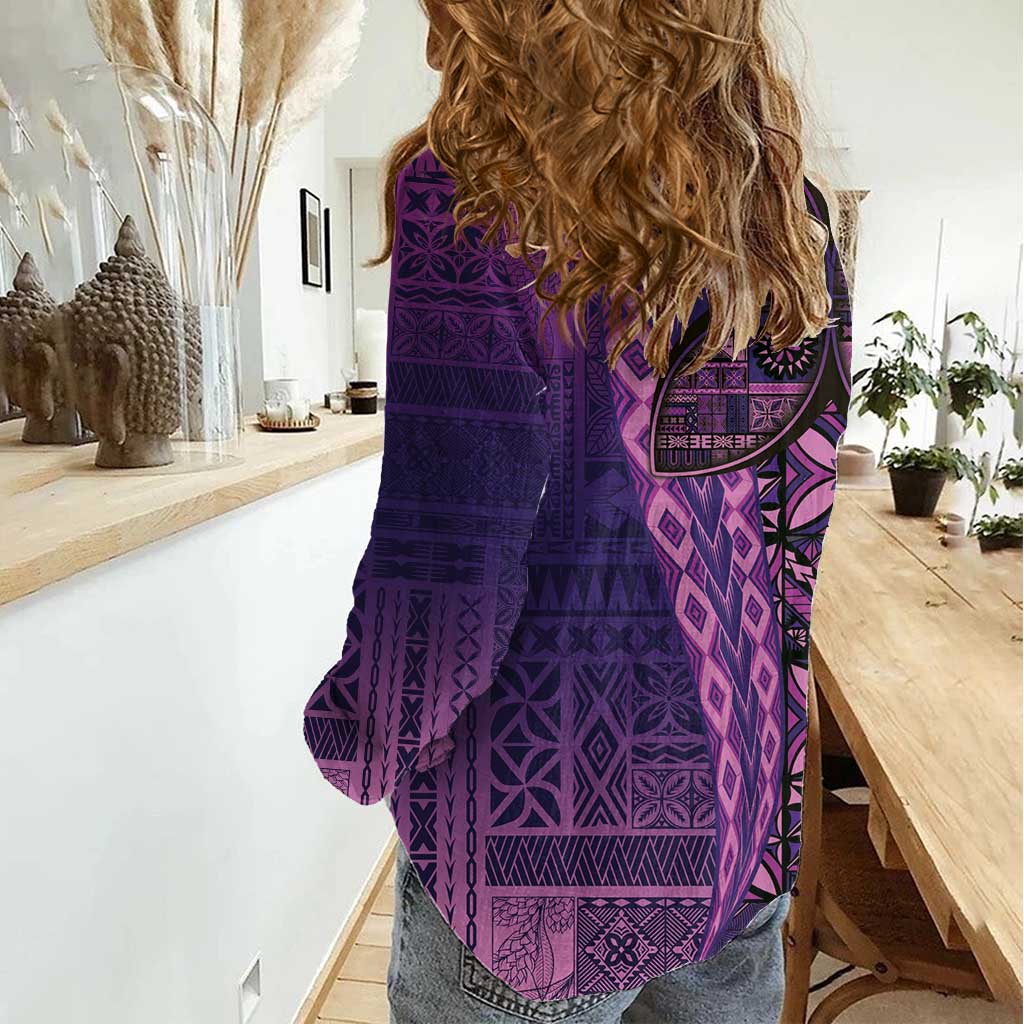 Samoan Pacific Tribal Flower Geometric Art Tattoos Women Casual Shirt Siapo Pattern Purple Haze - Polynesian Pride
