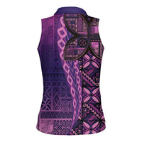 Samoan Pacific Tribal Flower Geometric Art Tattoos Women Sleeveless Polo Shirt Siapo Pattern Purple Haze LT03 - Polynesian Pride