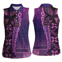 Samoan Pacific Tribal Flower Geometric Art Tattoos Women Sleeveless Polo Shirt Siapo Pattern Purple Haze LT03 - Polynesian Pride