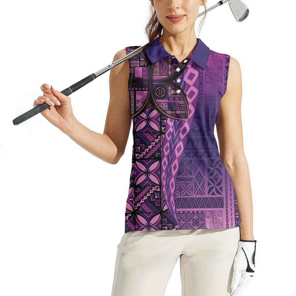 Samoan Pacific Tribal Flower Geometric Art Tattoos Women Sleeveless Polo Shirt Siapo Pattern Purple Haze LT03 - Polynesian Pride