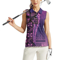 Samoan Pacific Tribal Flower Geometric Art Tattoos Women Sleeveless Polo Shirt Siapo Pattern Purple Haze LT03 - Polynesian Pride