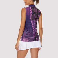 Samoan Pacific Tribal Flower Geometric Art Tattoos Women Sleeveless Polo Shirt Siapo Pattern Purple Haze LT03 - Polynesian Pride