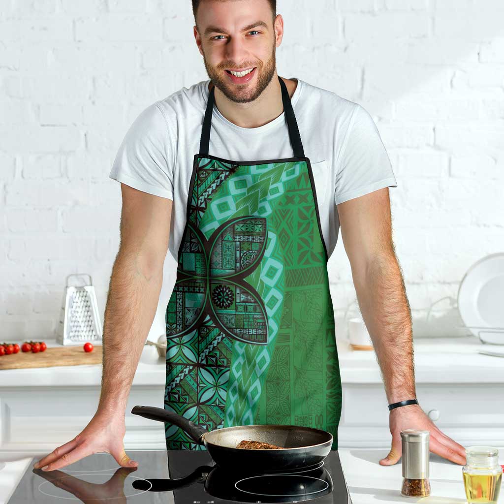 Samoan Pacific Tribal Flower Geometric Art Tattoos Apron Siapo Pattern Emerald Glow - Polynesian Pride