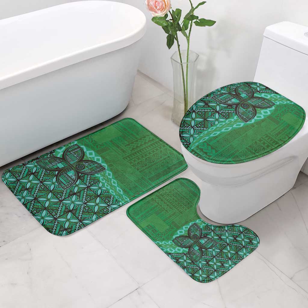 Samoan Pacific Tribal Flower Geometric Art Tattoos Bathroom Set Siapo Pattern Emerald Glow - Polynesian Pride