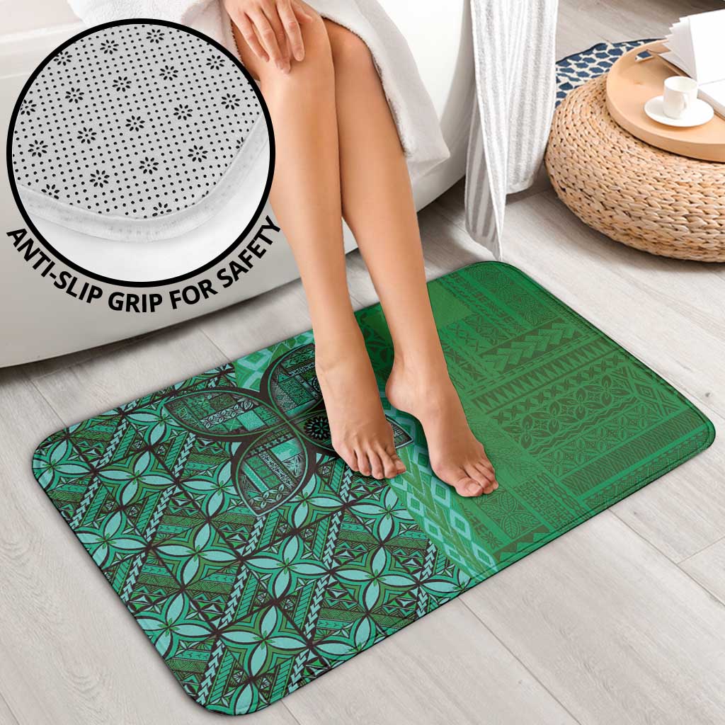 Samoan Pacific Tribal Flower Geometric Art Tattoos Bathroom Set Siapo Pattern Emerald Glow - Polynesian Pride