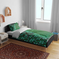 Samoan Pacific Tribal Flower Geometric Art Tattoos Bedding Set Siapo Pattern Emerald Glow - Polynesian Pride