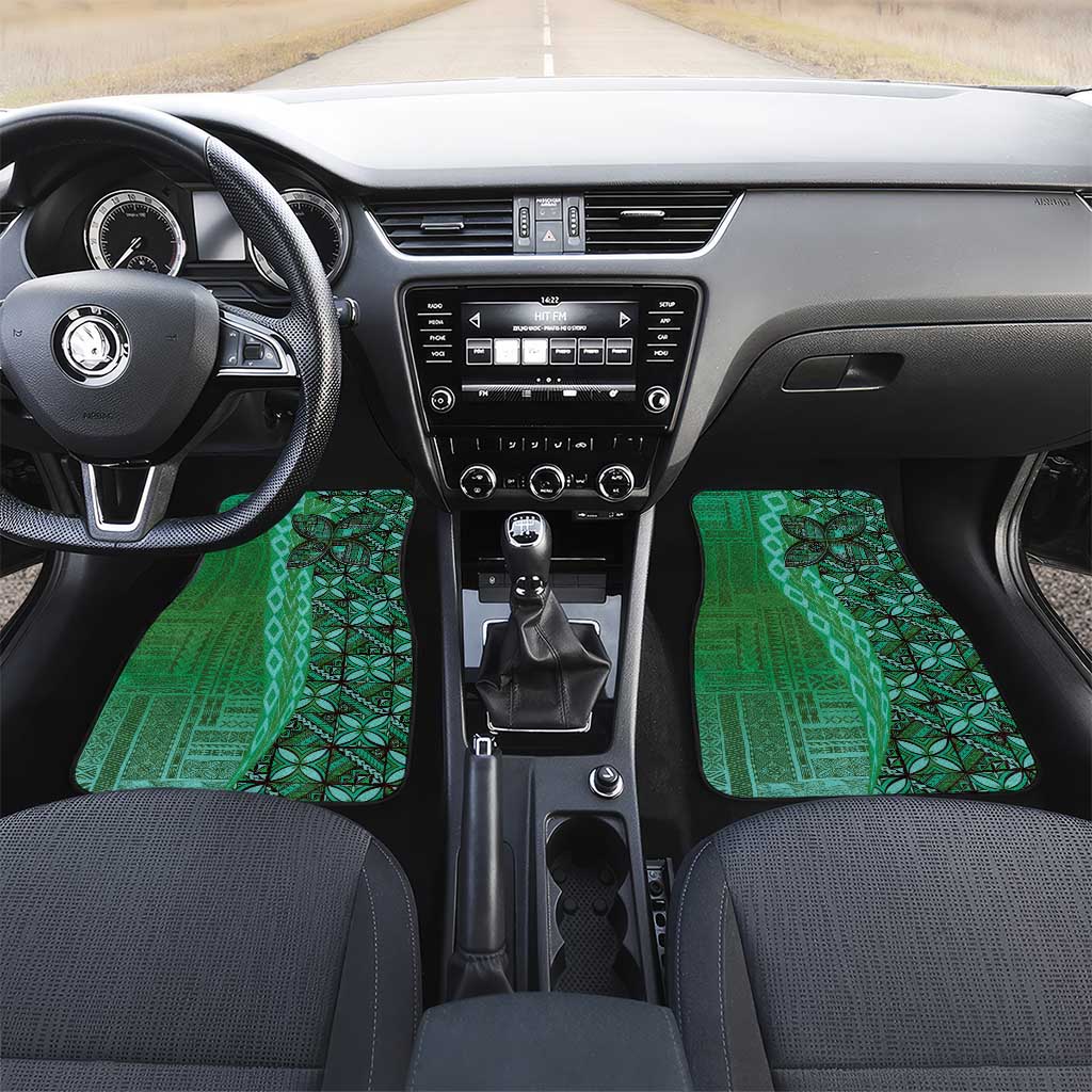 Samoan Pacific Tribal Flower Geometric Art Tattoos Car Mats Siapo Pattern Emerald Glow - Polynesian Pride