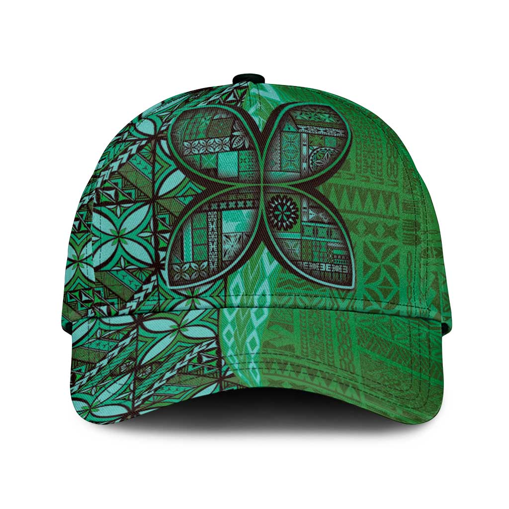 Samoan Pacific Tribal Flower Geometric Art Tattoos Classic Cap Siapo Pattern Emerald Glow - Polynesian Pride