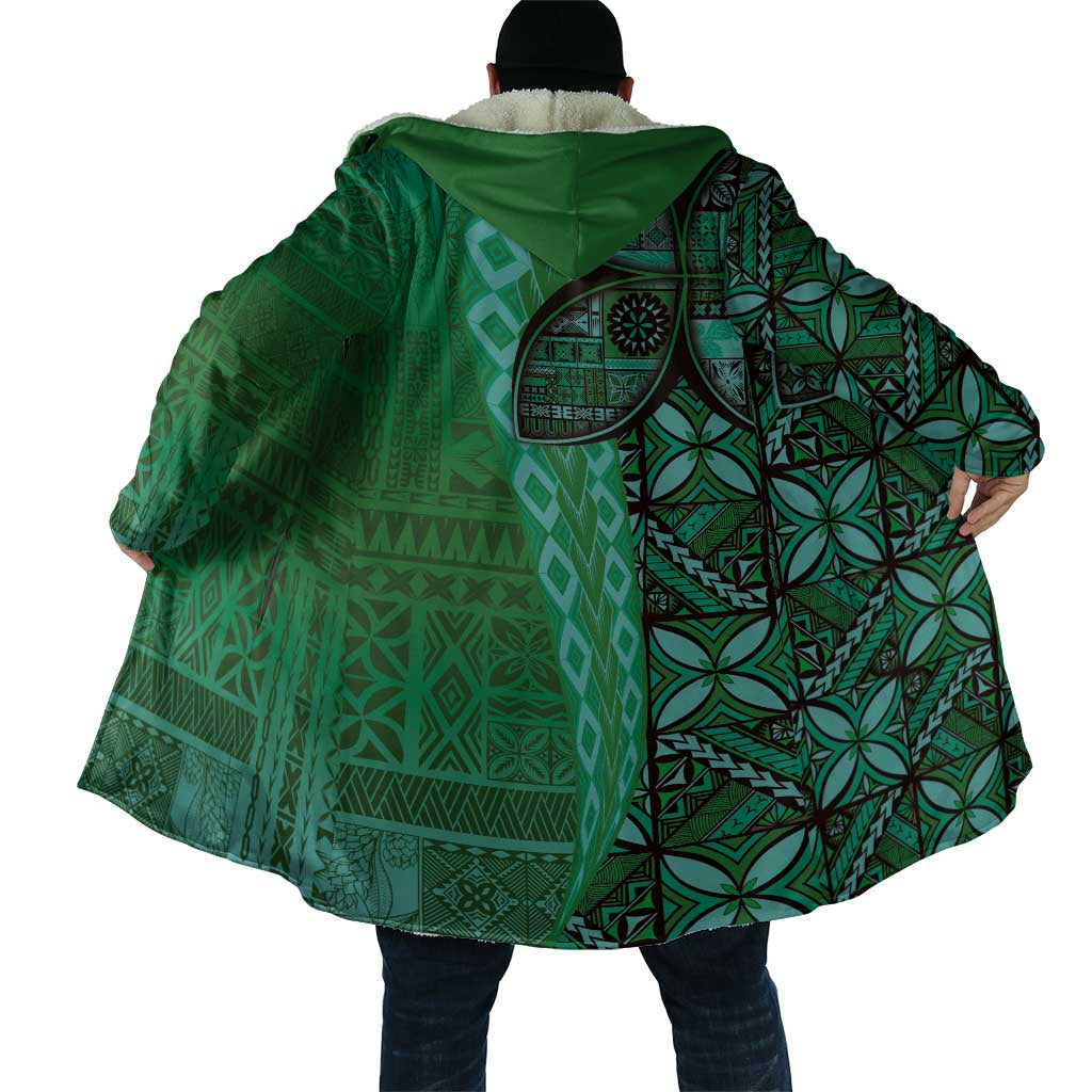 Samoan Pacific Tribal Flower Geometric Art Tattoos Cloak Siapo Pattern Emerald Glow - Polynesian Pride