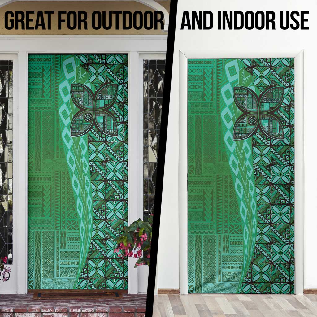 Samoan Pacific Tribal Flower Geometric Art Tattoos Door Cover Siapo Pattern Emerald Glow - Polynesian Pride