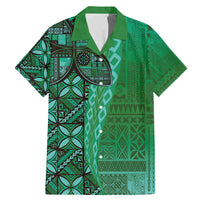Samoan Pacific Tribal Flower Geometric Art Tattoos Family Matching Mermaid Dress and Hawaiian Shirt Siapo Pattern Emerald Glow LT03 Dad's Shirt - Short Sleeve Green - Polynesian Pride