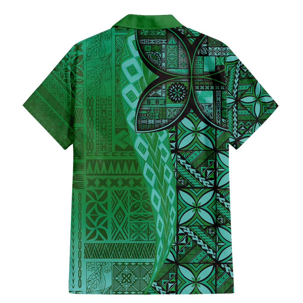 Samoan Pacific Tribal Flower Geometric Art Tattoos Family Matching Mermaid Dress and Hawaiian Shirt Siapo Pattern Emerald Glow LT03 - Polynesian Pride