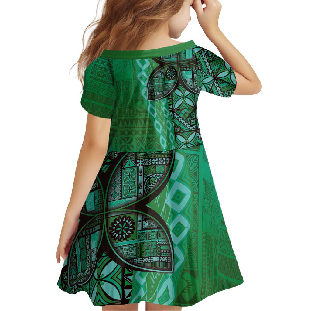 Samoan Pacific Tribal Flower Geometric Art Tattoos Family Matching Tank Maxi Dress and Hawaiian Shirt Siapo Pattern Emerald Glow LT03 - Polynesian Pride