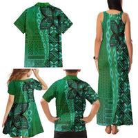 Samoan Pacific Tribal Flower Geometric Art Tattoos Family Matching Tank Maxi Dress and Hawaiian Shirt Siapo Pattern Emerald Glow LT03 - Polynesian Pride