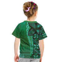 Samoan Pacific Tribal Flower Geometric Art Tattoos Kid T Shirt Siapo Pattern Emerald Glow LT03 - Polynesian Pride