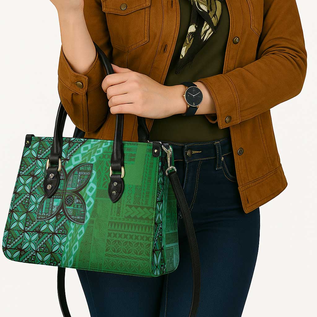 Samoan Pacific Tribal Flower Geometric Art Tattoos Leather Bag Siapo Pattern Emerald Glow - Polynesian Pride
