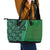Samoan Pacific Tribal Flower Geometric Art Tattoos Leather Tote Bag Siapo Pattern Emerald Glow - Polynesian Pride
