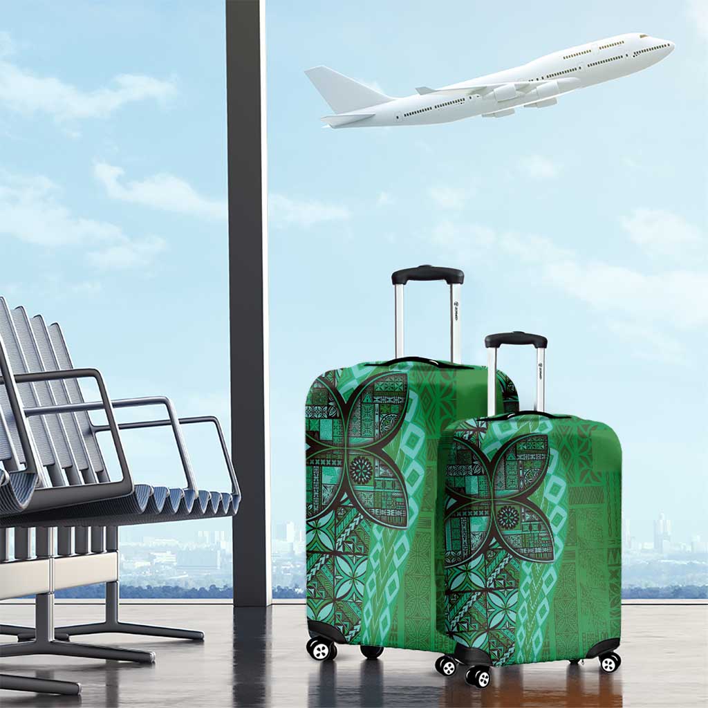 Samoan Pacific Tribal Flower Geometric Art Tattoos Luggage Cover Siapo Pattern Emerald Glow - Polynesian Pride