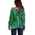 Samoan Pacific Tribal Flower Geometric Art Tattoos Off Shoulder Sweater Siapo Pattern Emerald Glow - Polynesian Pride