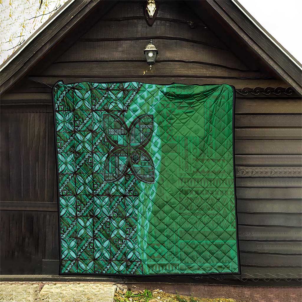 Samoan Pacific Tribal Flower Geometric Art Tattoos Quilt Siapo Pattern Emerald Glow - Polynesian Pride