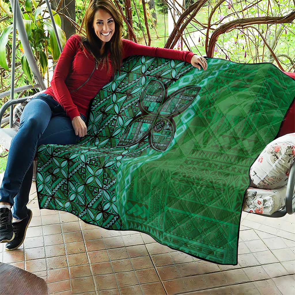 Samoan Pacific Tribal Flower Geometric Art Tattoos Quilt Siapo Pattern Emerald Glow - Polynesian Pride