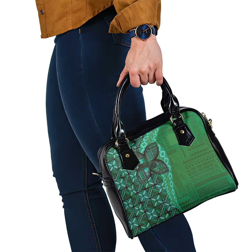 Samoan Pacific Tribal Flower Geometric Art Tattoos Shoulder Handbag Siapo Pattern Emerald Glow - Polynesian Pride