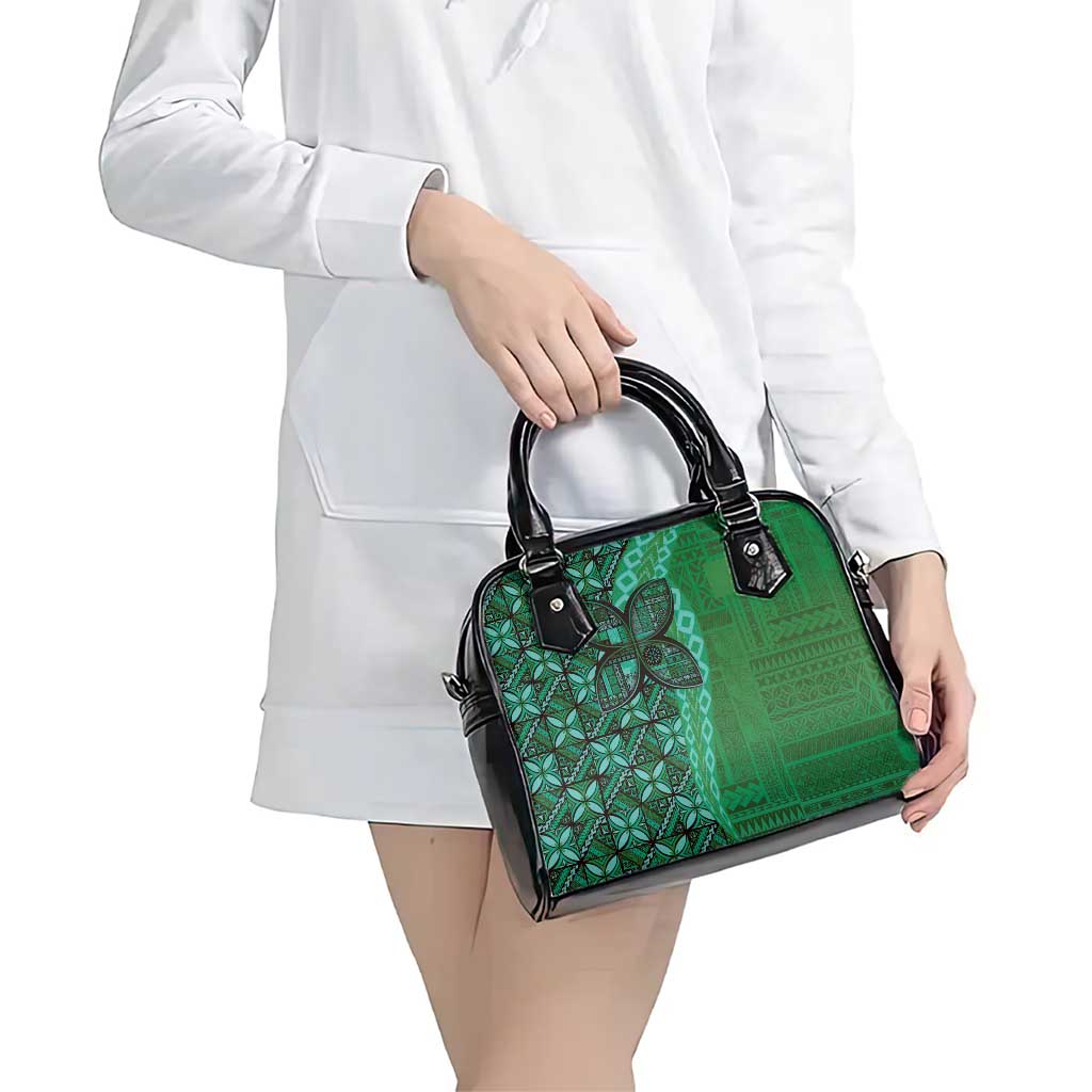 Samoan Pacific Tribal Flower Geometric Art Tattoos Shoulder Handbag Siapo Pattern Emerald Glow - Polynesian Pride