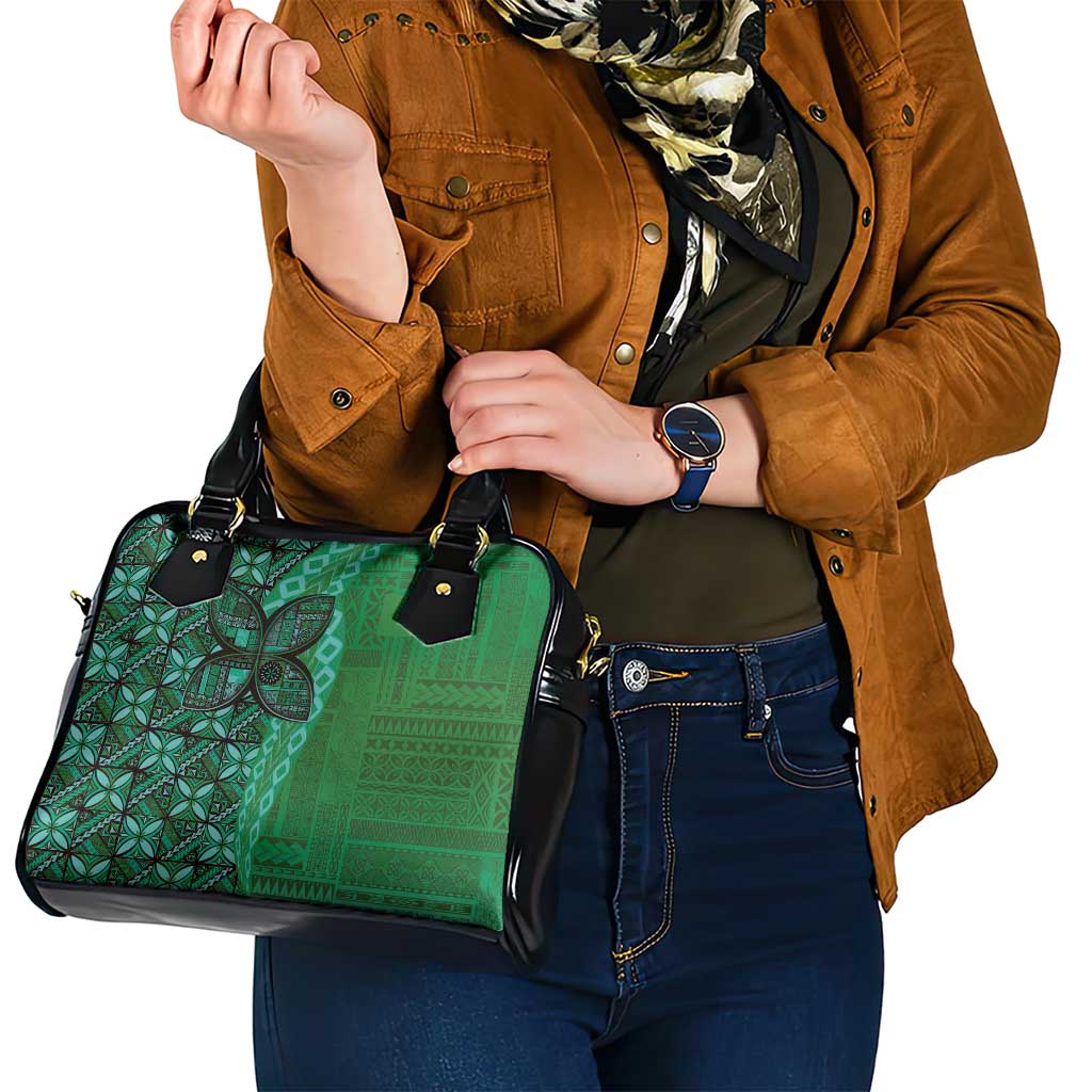 Samoan Pacific Tribal Flower Geometric Art Tattoos Shoulder Handbag Siapo Pattern Emerald Glow - Polynesian Pride