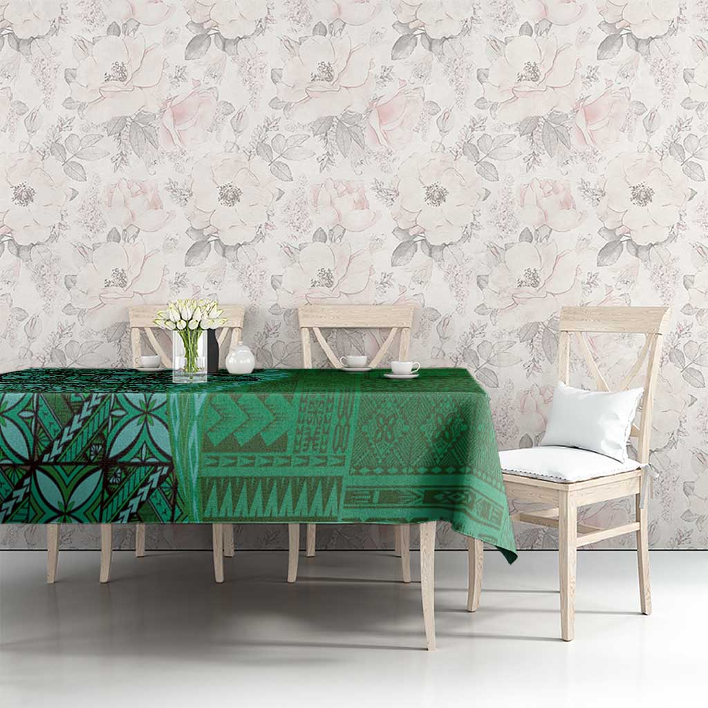 Samoan Pacific Tribal Flower Geometric Art Tattoos Tablecloth Siapo Pattern Emerald Glow - Polynesian Pride