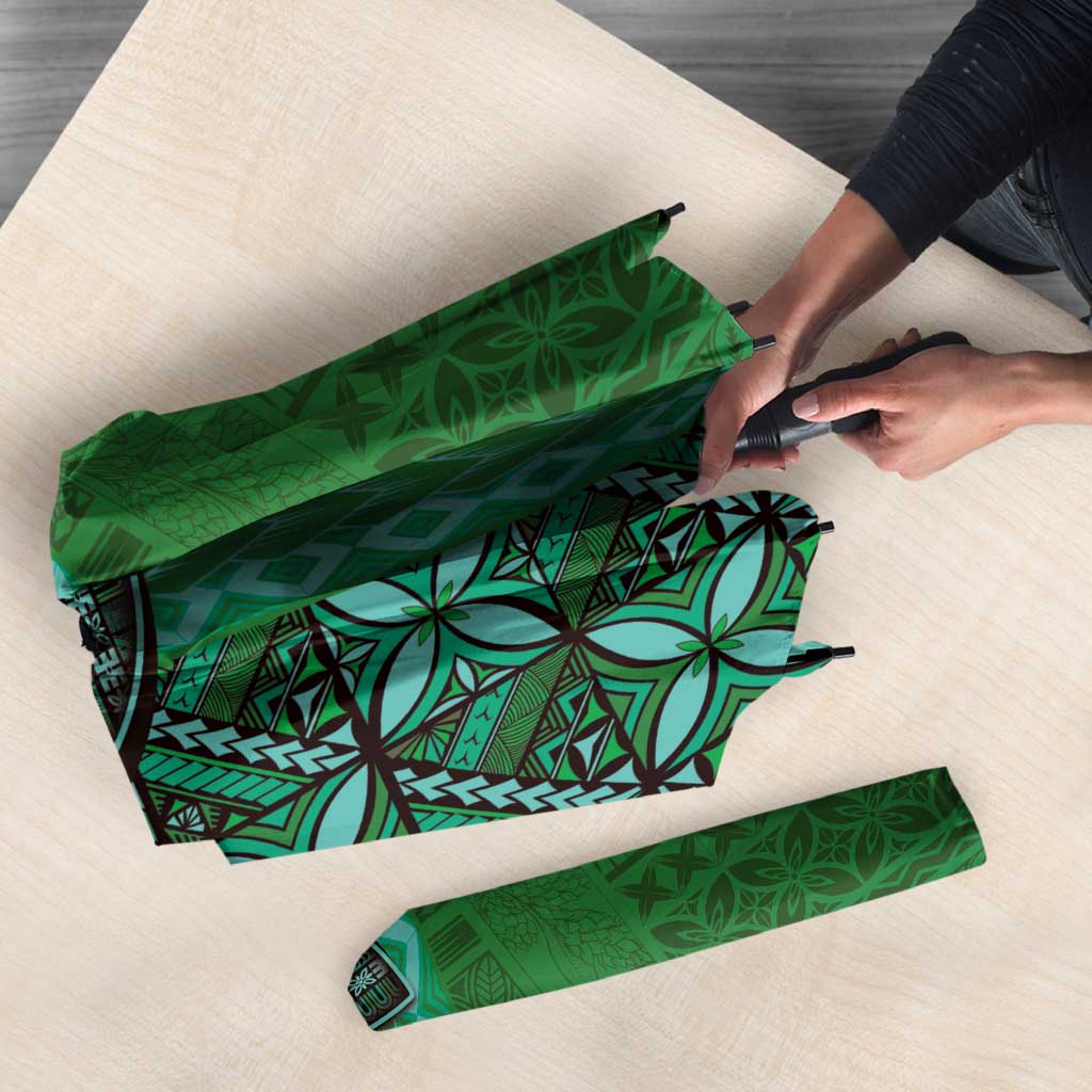 Samoan Pacific Tribal Flower Geometric Art Tattoos Umbrella Siapo Pattern Emerald Glow - Polynesian Pride