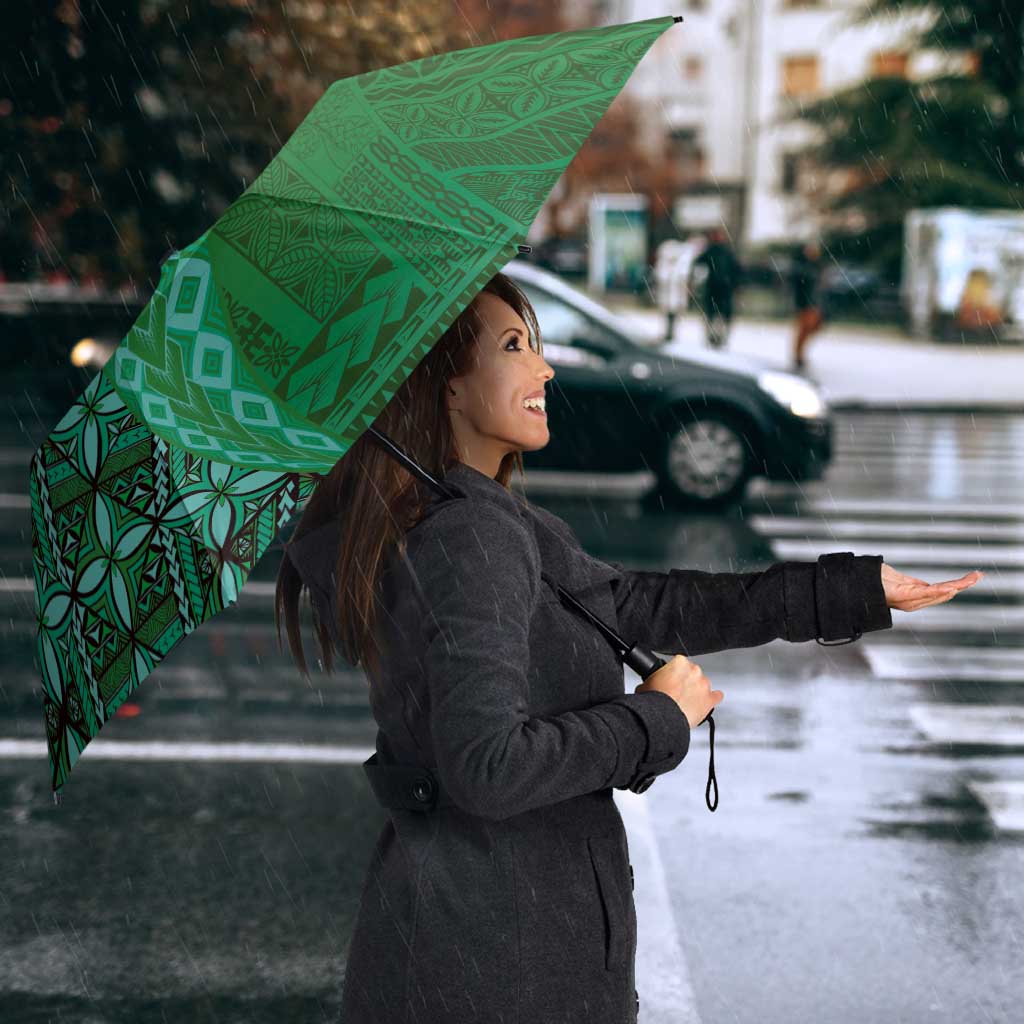 Samoan Pacific Tribal Flower Geometric Art Tattoos Umbrella Siapo Pattern Emerald Glow - Polynesian Pride