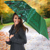 Samoan Pacific Tribal Flower Geometric Art Tattoos Umbrella Siapo Pattern Emerald Glow - Polynesian Pride
