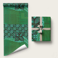 Samoan Pacific Tribal Flower Geometric Art Tattoos Wrapping Paper Siapo Pattern Emerald Glow - Polynesian Pride
