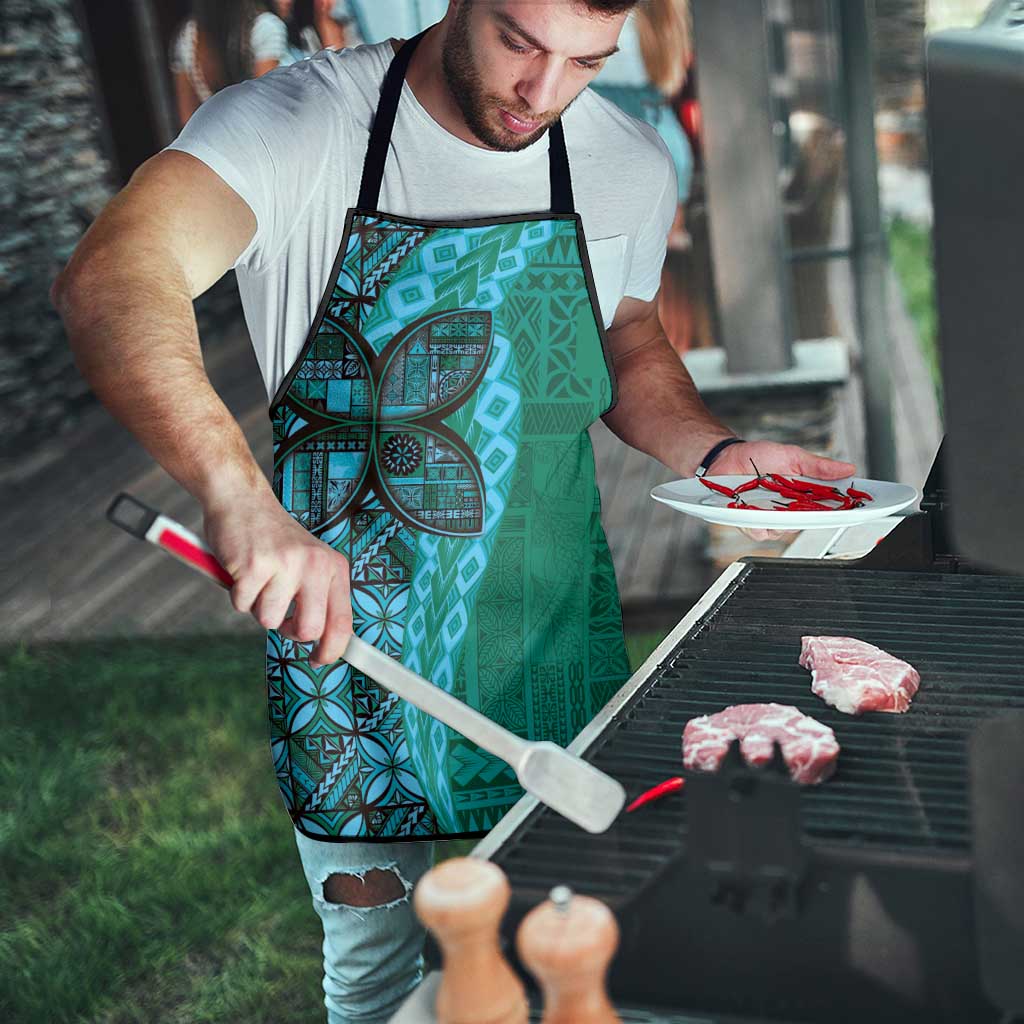 Samoan Pacific Tribal Flower Geometric Art Tattoos Apron Siapo Pattern Turquoise Tide - Polynesian Pride