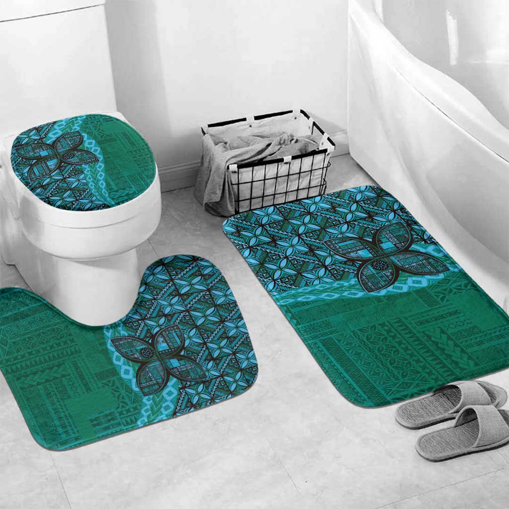 Samoan Pacific Tribal Flower Geometric Art Tattoos Bathroom Set Siapo Pattern Turquoise Tide - Polynesian Pride