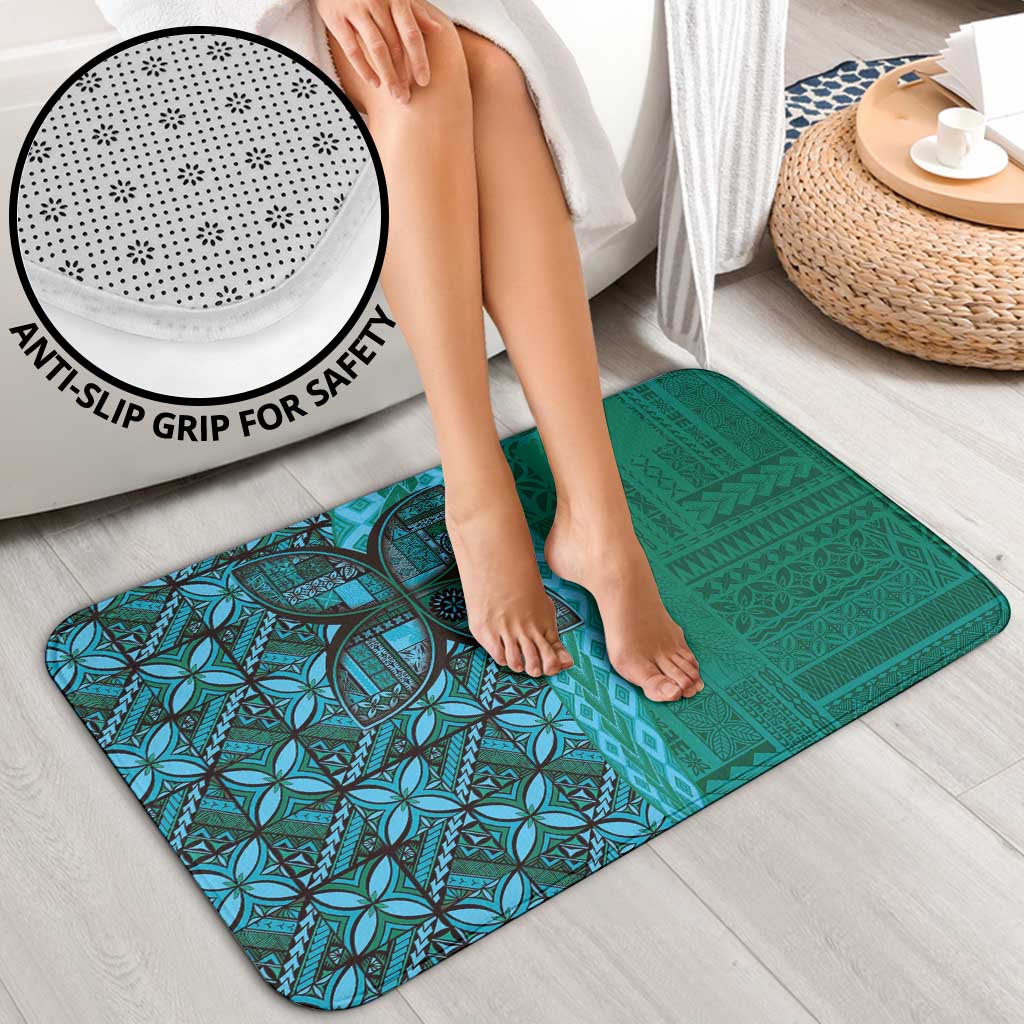 Samoan Pacific Tribal Flower Geometric Art Tattoos Bathroom Set Siapo Pattern Turquoise Tide - Polynesian Pride