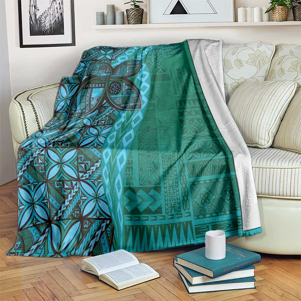 Samoan Pacific Tribal Flower Geometric Art Tattoos Blanket Siapo Pattern Turquoise Tide LT03 Turquoise - Polynesian Pride