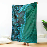 Samoan Pacific Tribal Flower Geometric Art Tattoos Blanket Siapo Pattern Turquoise Tide LT03 - Polynesian Pride