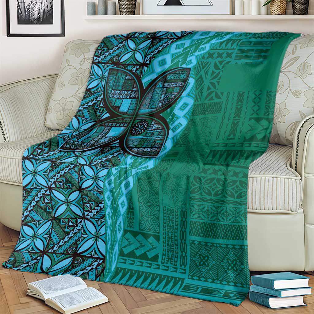 Samoan Pacific Tribal Flower Geometric Art Tattoos Blanket Siapo Pattern Turquoise Tide LT03 - Polynesian Pride