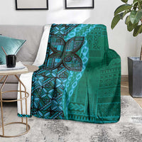 Samoan Pacific Tribal Flower Geometric Art Tattoos Blanket Siapo Pattern Turquoise Tide LT03 - Polynesian Pride
