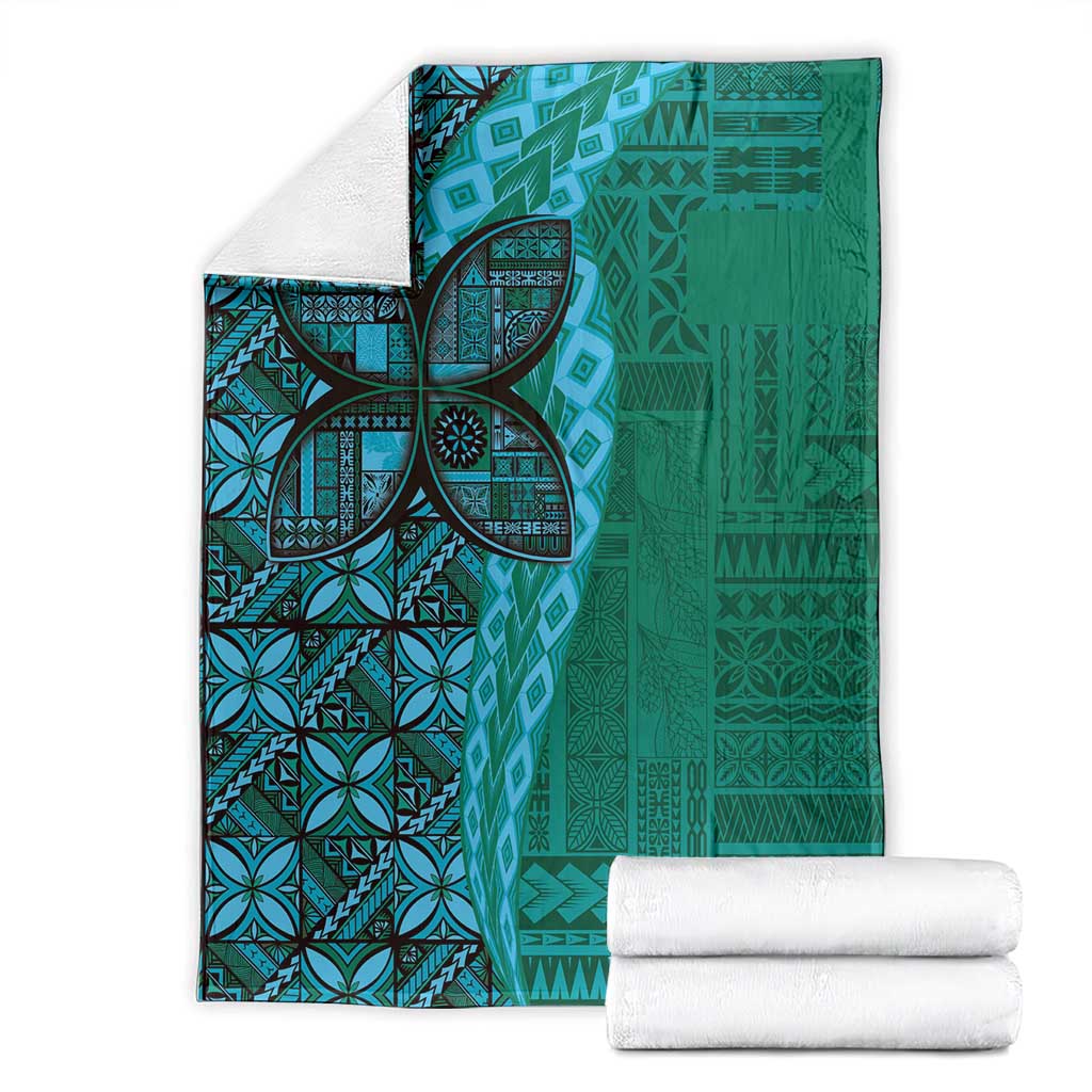 Samoan Pacific Tribal Flower Geometric Art Tattoos Blanket Siapo Pattern Turquoise Tide LT03 - Polynesian Pride