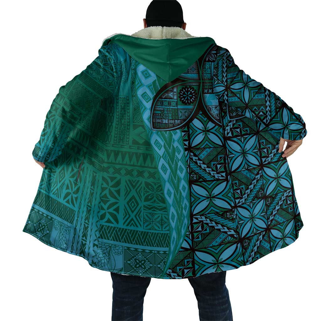 Samoan Pacific Tribal Flower Geometric Art Tattoos Cloak Siapo Pattern Turquoise Tide - Polynesian Pride