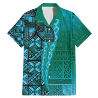 Samoan Pacific Tribal Flower Geometric Art Tattoos Family Matching Mermaid Dress and Hawaiian Shirt Siapo Pattern Turquoise Tide LT03 Dad's Shirt - Short Sleeve Turquoise - Polynesian Pride