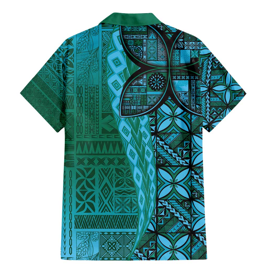 Samoan Pacific Tribal Flower Geometric Art Tattoos Family Matching Mermaid Dress and Hawaiian Shirt Siapo Pattern Turquoise Tide LT03 - Polynesian Pride