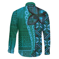 Samoan Pacific Tribal Flower Geometric Art Tattoos Family Matching Short Sleeve Bodycon Dress and Hawaiian Shirt Siapo Pattern Turquoise Tide LT03 - Polynesian Pride