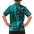 Samoan Pacific Tribal Flower Geometric Art Tattoos Family Matching Tank Maxi Dress and Hawaiian Shirt Siapo Pattern Turquoise Tide - Polynesian Pride